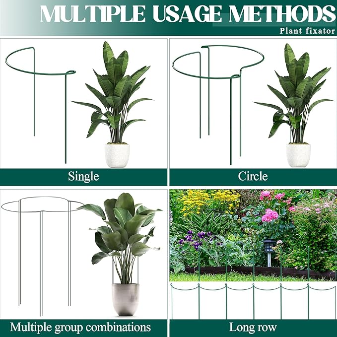 6-Pack 38.7” Plant Support Stakes, Steel Plant Cage & Peony Tomato Hydrangea Cage, Garden Stakes for Outdoor Plants, Heavy-Duty Plant Stakes, 16.7” Support + 22” Extension Tubes
