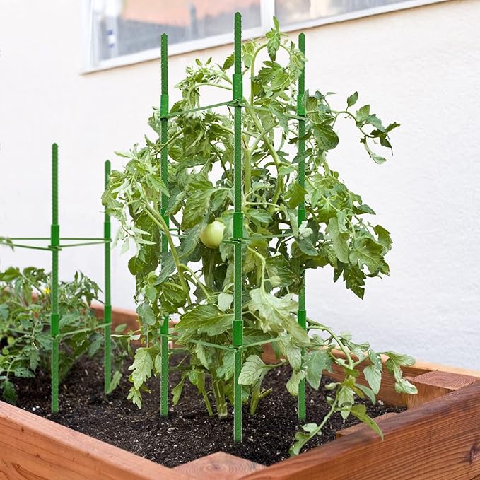 Halatool 63 Inch Tomato Cages, 4 Pack Adiustable Plant Cages Assembled Tomato Garden Cages Stakes Vegetable Support Trellis with 120 Feet Twist Tie, Snap-On for Vertical Climbing Plants