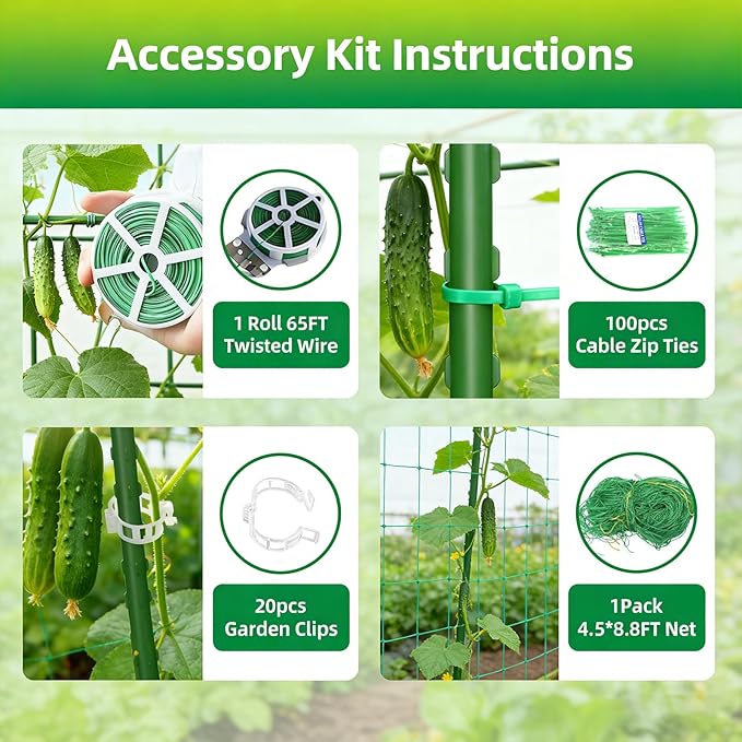 Garden Arch Trellis for Climbing Plants, PVC Support Frame with Netting, Outdoor Growing Structure for Vegetables, Vines, Flowers, Raised Bed Compatible (Green, 33 * 33 * 48inch (L*W*H))