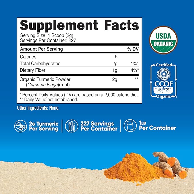 Nutricost Organic Turmeric Root Powder 1 LB (16oz) - Certified USDA Organic, Food Grade, Gluten Free, Non-GMO
