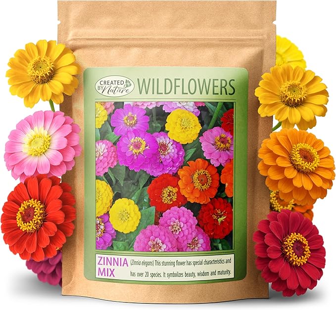 Created By Nature California Giant Zinnia Wildflower Seeds, Multi-Colored Flower Varieties, 2,200+ Non-GMO Seeds
