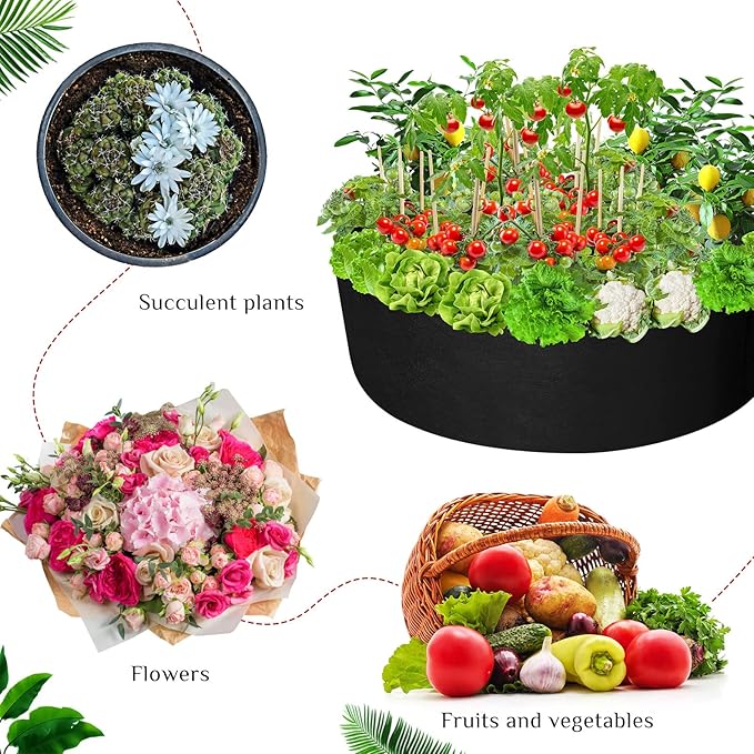 Zhehao 4 Pcs 100 Gallon Fabric Raised Planting Bed Round Garden Grow Bags Heavy Duty Breathable Fabric Raised Planter Container for Gardening Vegetables Herbs and Plants Outdoor