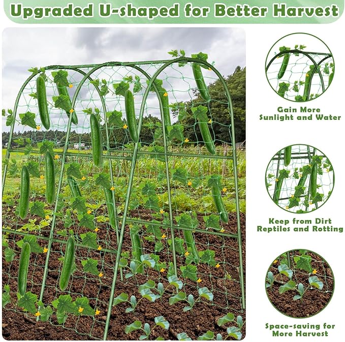 Cucumber Trellis for Raised Bed, Metal Garden Arch Trellis for Outdoor Climbing Plants, Plant Support for Tomato, Bean, Pea, Grape Small