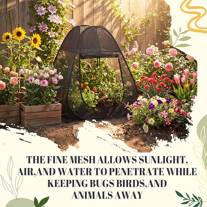 4 Pack Pop up Plant Shade Tent with UV Top, Garden Mesh Tent Cover with Zipper Door and 16 Stakes, Sunblock Plant Shade Cloth for Outdoor Vegetables Flowers Shrubs (28x28x30in)