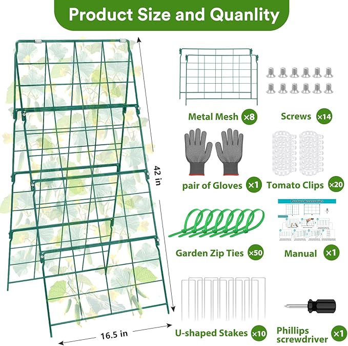 17 x 42 Inch Garden Trellis for Raised Beds Foldable Climbing Plant Support Cucumber Trellis Outdoor A-Frame Metal Vegetable Trellis with Garden Supplies for Grape Tomato Peas Flower