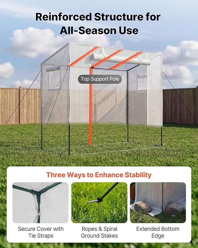 VEVOR Walk-in Greenhouse, 76.8" x 30.3" x 66.1" Greenhouse for Outdoors with Windows, PE Cover, Roll-Up Zipper Door, Walk in Green House Kit, Portable Plant Garden Hot House for Backyard, Outside