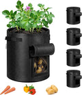 VIVOSUN 5-Pack 7 Gallon Potato Grow Bags, Fabric Pots With Handle and Roll-up Window, Planter Containers for Growing Potatoes, Black