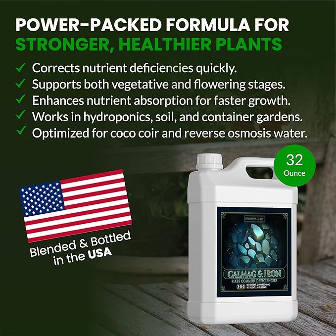 Humboldts Secret CalMag & Iron | Calcium, Magnesium & Chelated Iron Nutrient Fertilizer | Hydroponic Supplies for Vegetative & Flowering Growth in Soil, Coco, Hydroponics or RO Water | 32 Ounce