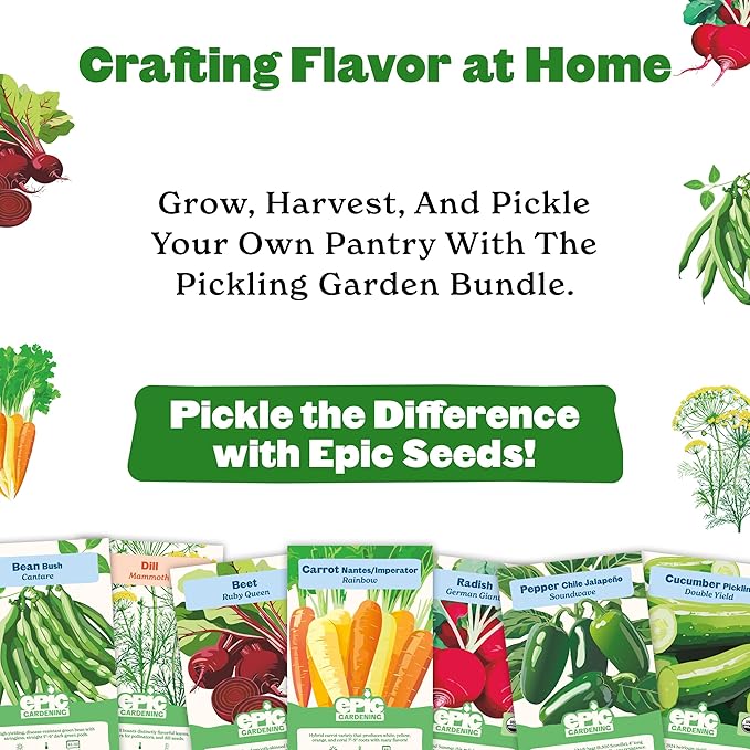 Epic Gardening Pickling Garden Seed Kit - 7 Non-GMO Varieties for Pickling, Includes Beets, Cucumbers, Dill, Jalapeños & More, Easy-to-Grow Seeds in Eco-Friendly Packaging, Perfect for Beginners