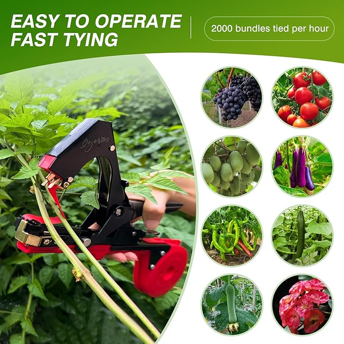 Plant Tying Machine,Tape Tool for Tomatoes Peppers Grapes Cucumbers Floral Support and Vining Vegetables,with Tapes, Spare Parts, Staples,Great for Gardeners Farmers