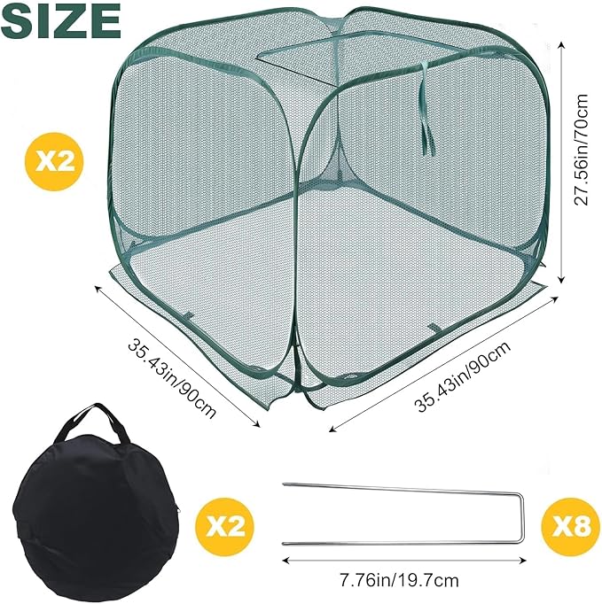 EATAKWARD 2 PCS Foldable Plant Protector, 35" x 35" x 27.5" Pop-Up Mesh Cover, Bird Betting for Garden, Garden Bed Cover for Outdoor Vegetables, Fruits, and Flowers