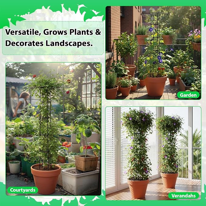 2 Pcs 63 Inch Garden Obelisk Trellis for Climbing Plants Outdoor, Mushroom Top Flower Trellis Rustproof Metal Tomato Trellises for Potted Plants Rose Climbing Vine Tomato Cucumber Grape