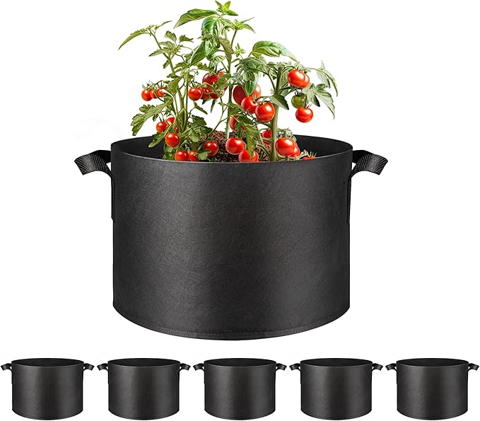Simple Deluxe Grow Bags 10 Gallon 5 Pack Planter Pots with Handles, Thickened Nonwoven Fabric Aeration Cloth Bag, Heavy Duty Gardening for Tomoato, Potato, Vegetable, Herbs and Flowers, Black