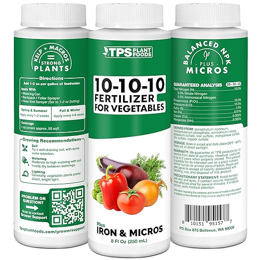 10-10-10 Fertilizer for Vegetables – Liquid Plant Food with Iron & Micronutrients for Balanced Nutrition, Strong Roots & Healthy Harvests, 8 oz