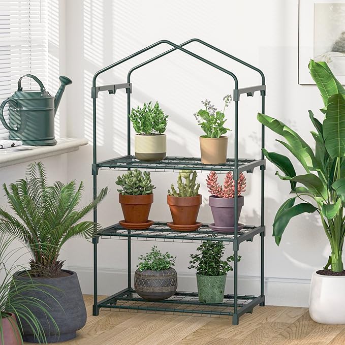 Greenhouse for Indoor Outdoor, Small Plastic Plant Green House 3-Tier Rack Stand Portable Greenhouses with Durable PE Cover for Seedling