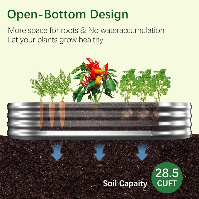 Galvanized Garden Bed kit for Vegetables/Herbs/Flowers (8X4X1)