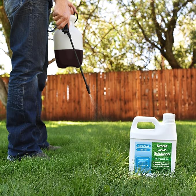 Advanced 16-4-8 Lawn Fertilizer - Liquid Lawn Food Spring & Summer Concentrated Spray - Any Grass Type- Fish and Seaweed Kelp- Balanced NPK - Simple Lawn Solutions (1 Quart)