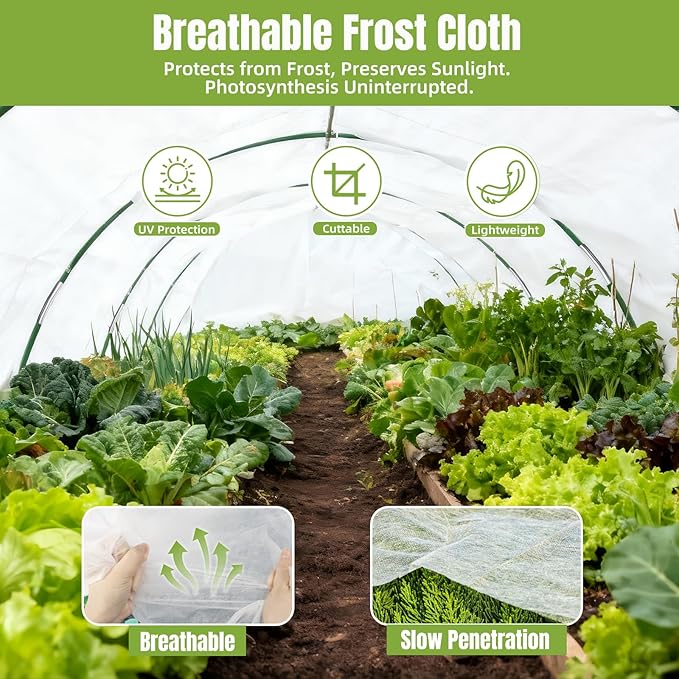 JOYHALO Plant Covers Freeze Protection Kit for Winter, 10 x 30Ft Plant Freeze Protection Cover for Outdoor Plants with 36Pcs Garden Hoops & Clips, Plant Blanket for Frost Snow Protection