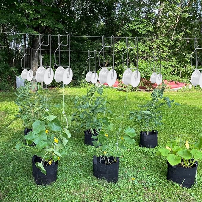 Tomato Support Hooks with String 20 Pcs,100 Pcs Plant Support Clips for Climbing Plants,Tomato Trellis Roller Hooks with 49.2FT String,Reusable Grape Vine Clips to Prevent Tomatoes