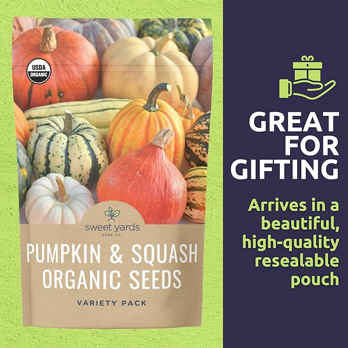 Organic Pumpkin & Winter Squash Seeds Variety Pack - 10 Individual Packs - 2026 Season - Big Max Pumpkin, Spaghetti Squash, Casper Pumpkin and More! for Indoor & Outdoor Planting