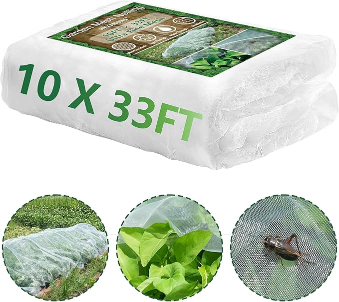 10 * 33FT Ultra Fine Garden Mesh Netting Pest Barrier, White Plant Covers for Outdoor Patio Greenhouse Crop Vegetables Fruit Flower Garden Protection, Row Covers Fabric Screen Insect Bug Bird Netting