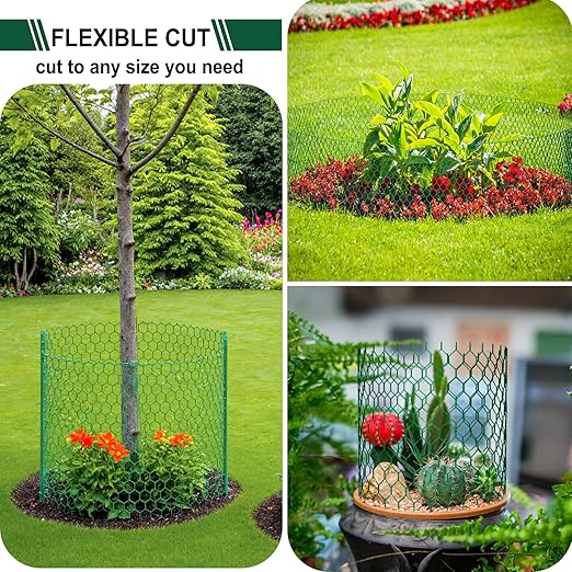 West Bay 39.4Ft x 16In Plant Protectors from Animals, Plant Cages for Outdoor Plants, Chicken Wire Netting to Keep Animals Out, Metal Mesh Plant Protector with Ground Stakes, Nylon Ties & Pliers