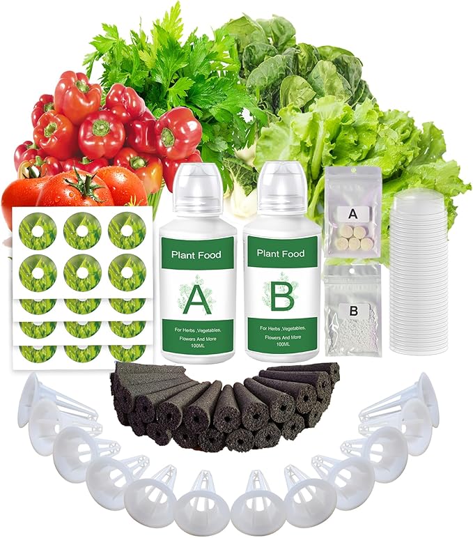 88Pcs Hydroponic Seed Pods Supplies Kit for Aerogarden Pods, Hydroponics Garden Accessories, Grow Anything Kit with 24 Grow Sponges 12 Grow Baskets 24 Domes 24 Pod Labels 400ml Plant Food Nutrients