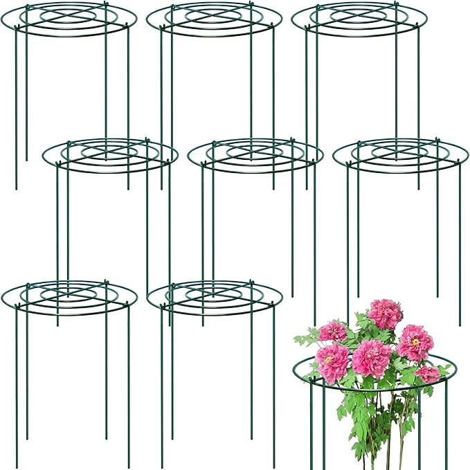 8 Sets Peony Support Cage,Heavy Duty Metal Plant Support Rings with 3.5mm Thickened Legs,10"Dia.x16"High Grow Through Hoops for Peonies and Tall Plants,Rust-Resistant Strong Support for Heavy Blossoms