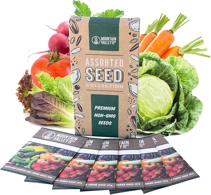 Salad Garden Seed Collection | Basic Assortment | 6 Non-GMO Vegetable Gardening Seed Packets: Lettuce, Carrot, Tomato, Cabbage, & More