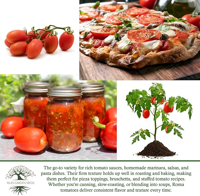 Roma Heirloom Tomato Seeds for Planting – 300+ Non-GMO Seeds, Botanical Name: Solanum lycopersicum, 90% Germination Rate, Classic Paste Tomato for Sauces & Canning, by Isla’s Garden Seeds, Gift Idea