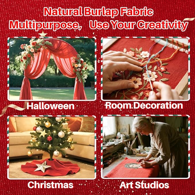 Christmas Gardening Burlap Roll - 118 X 19.7 inch Multipurpose Red Burlap Fabric High Density Jute for Plant Covers Decorations, Indoor Outdoor Use for Crafts and Farmhouse Table Decor