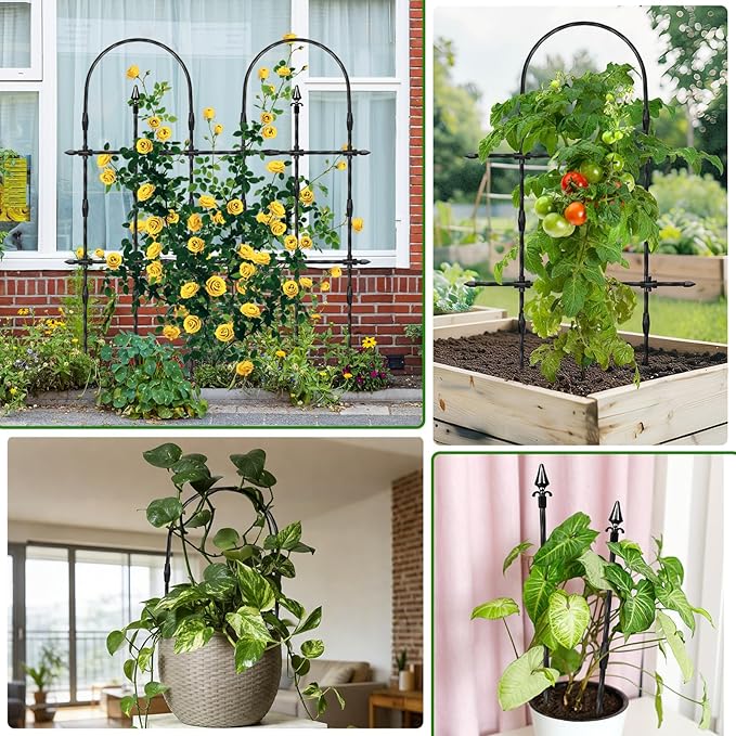 2026 New Upgraded Garden Trellis Set for Outdoor Climbing Plants, 47.2“ H x 39.6” W Rustproof & Reinforced Garden Arch Trellis for Potted Climbing Cucumbers, Tomatoes, Vegetables, Roses, Flowers