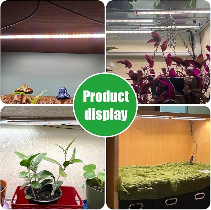 RWNTAO Two Strip Growing Lamp for Indoor Plants, Red & 3000K & 6000K Full Spectrum LED Grow Light Strips with Auto ON/Off 3/9/12H Timer,10 Dimmable Levels for Green House Succulent (13 in)