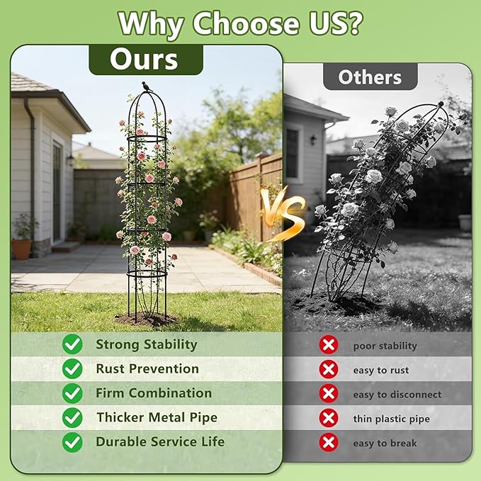 Obelisk Trellis for Garden Plants Climbing: 6ft Rustproof Metal Pipe with Plastic Coated - Potted Plant Climber Support for Outdoor Indoor Grape Vines Vegetable Fruits Flowers (1PC)