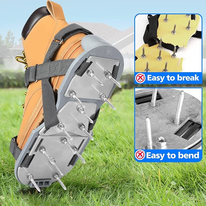 DenForste Lawn Aerator Shoes for Grass - Pre-Assembled Grass Aerator Shoes for Lawn - Soil Yard Aerator Tool for Aerating Patio Garden, Gray
