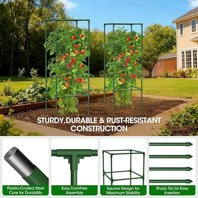 6 Pack Tomato Cages, 41.7" H Square Tomato Plant Stakes Support Cages Trellis for Garden Climbing Vegetables Flowers Fruits,Extra Bold