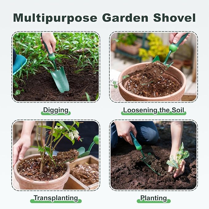 Garden Trowel with Measurements, High-Hardness Small Hand Shovel with Soft Ergonomic Handle, Rustproof Potting Trowel Gardening Hand Tools for Digging, Planting, Transplanting, Weeding
