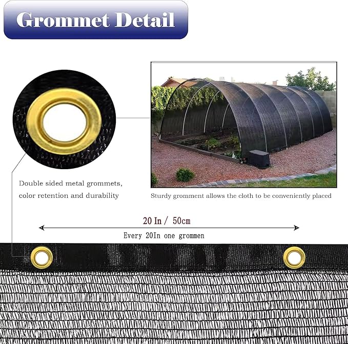 JUNKOGO 10x16 Ft Shade Cloth for Garden, 90% Black Sun Shade Fabric with Grommets for Plants Heat Protection, Outdoor Sunblock Mesh Cover for Greenhouse, Balcony, Deck, Porch, Carport, Pool