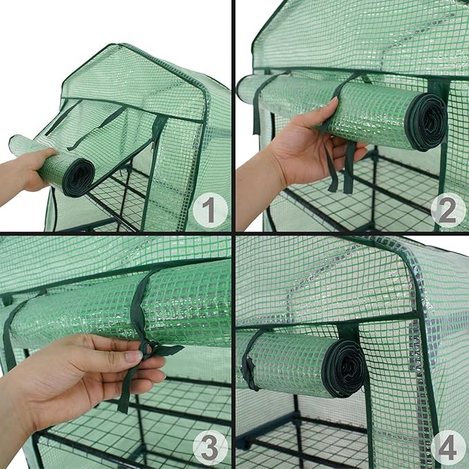 LEMY 4 Tier Mini Greenhouse Indoor Outdoor with PE Cover and Roll-Up Zipper Door,Portable Plant Green House for Seeds and Seedlings,Waterproof Shelved Tent for Patio,Garden,Balcony