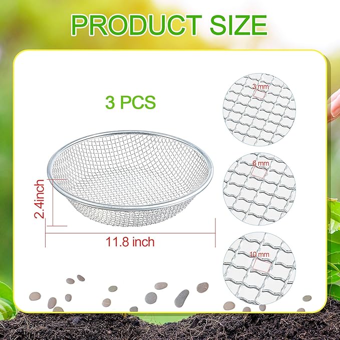 Tioncy 3 Pcs Soil Sifter Fits 5-Gallon Buckets for Gardening Sand Rock Compost Sifter Dirt Sieve Sifting Pan Gardening Sand Sawdust Gravel Rocks(1/8'' 1/4'' 3/8'' Aperture)