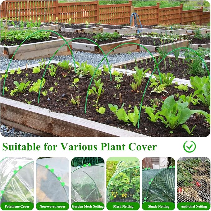 45 PCS Garden Hoops for Raised Beds 9 Sets Garden Tunnel Hoops Greenhouse Hoops Grow Tunnel, Upgrade Rust-Free Fiberglass Garden Hoop for Row Netting Cover, DIY Garden Support Hoop Arch Frame