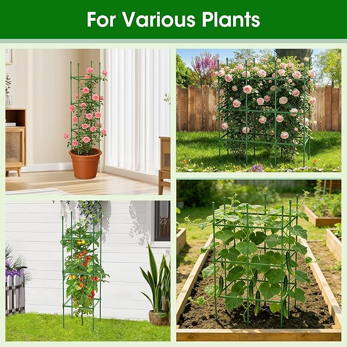 3 Pack Tomato Cages for Garden, Up to 55Inch Square Tomato Plant Cage, Upgraded Octagonal Connector, Heavy Duty Adjustable Tomato Stake Support for Garden Climbing Vegetables Flowers Fruits