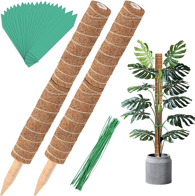 Moss Pole, Augshy 48 Inch Moss Poles - 4Pcs 12 Inch Coir Totem Poles Moss Climbing Sticks for Indoor Creepers Plant Support Extension