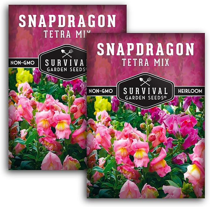 Survival Garden Seeds - Snapdragon Tetra Mix Seed for Planting - 2 Packs with Instructions to Plant and Grow Beautiful Colorful Flowers in Your Home Vegetable Garden - Non-GMO Heirloom Variety