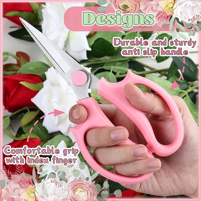 3 Pcs Pink Garden Flower Shears,Premium Floral Scissors with Comfortable Handles,Stainless Steel Floral Scissors Shears for Flower Arrangement,Gardening Tool