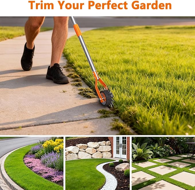 Edger Lawn Tool - 67 inch Wheel Rotary Lawn Edger with Adjustable Stainless Steel Handle, Grass Edge Trimmer for Sidewalks, Driveways & Landscaping (Orange)