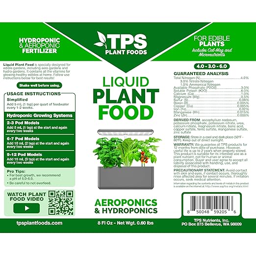 Liquid Plant Food for use in AeroGarden, IDOO and Hydroponic Growing Systems, Liquid Fertilizer 8 oz (250mL)