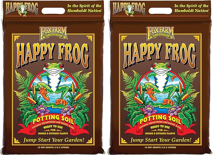 FoxFarm Happy Frog Potting Soil - Ready-to-Use Amended Container Blend with Soil Microbes, Earthworm Castings, Bat Guano, and Aged Forest Products for Indoor & Outdoor Plants - 12 Quart (Pack of 2)