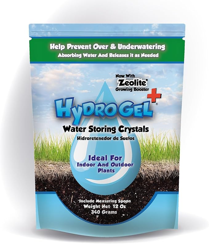 HidroGel Plus Water Storing Crystal Soil Additive With Zeolite Growing Booster, 1 Pack of 12 Oz for 23 CuFt Soil, Helps Prevent Over & Underwatering and Reduce Water Stress for Indoor & Outdoor Plants