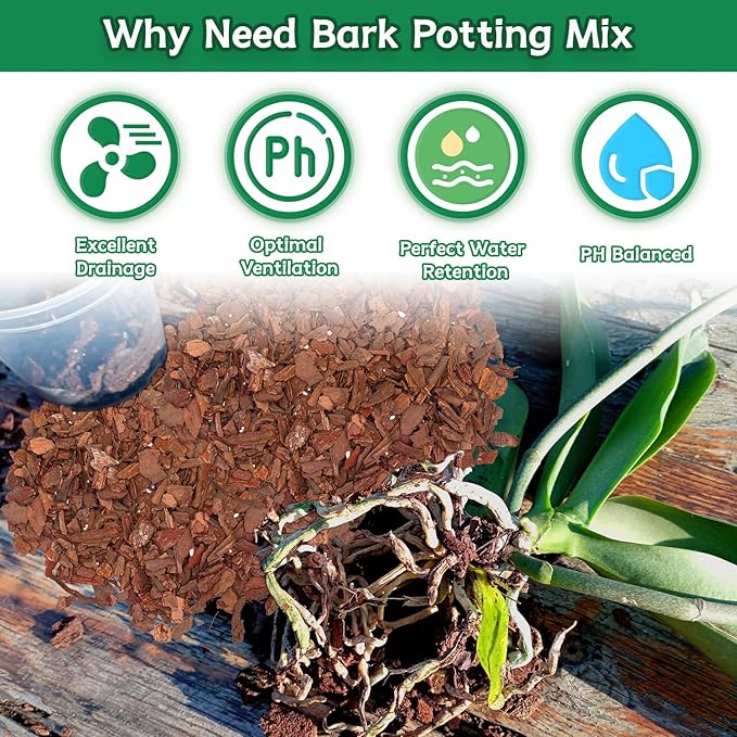 Orchid Bark Potting Mix, 1QT Premium Orchid Potting Mix, Orchid Bark for Indoor Plants with Pine Bark & Perlite, Superior Ventilation & Drainage to Boost Plants’ Growth, Orchid Soil